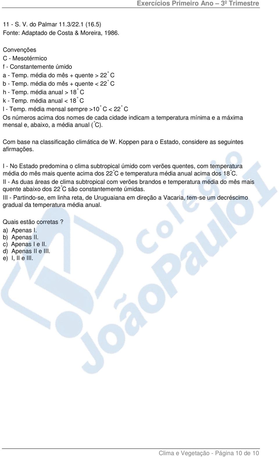 média mensal sempre >10 C < 22 C Os números acima dos nomes de cada cidade indicam a temperatura mínima e a máxima mensal e, abaixo, a média anual ( C). Com base na classificação climática de W.