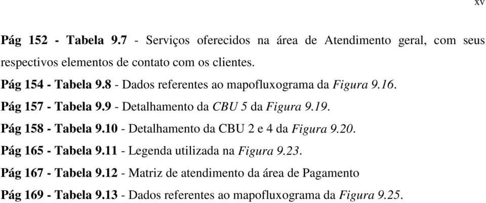 Pág 158 - Tabela 9.10 - Detalhamento da CBU 2 e 4 da Figura 9.20. Pág 165 - Tabela 9.11 - Legenda utilizada na Figura 9.23.