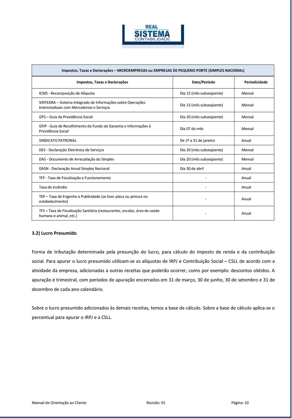 subseqüente) Mensal GFIP - Guia de Recolhimento do Fundo de Garantia e Informações à Previdência Social Dia 07 do mês Mensal SINDICATO PATRONAL De 1º a 31 de janeiro Anual DES - Declaração Eletrônica