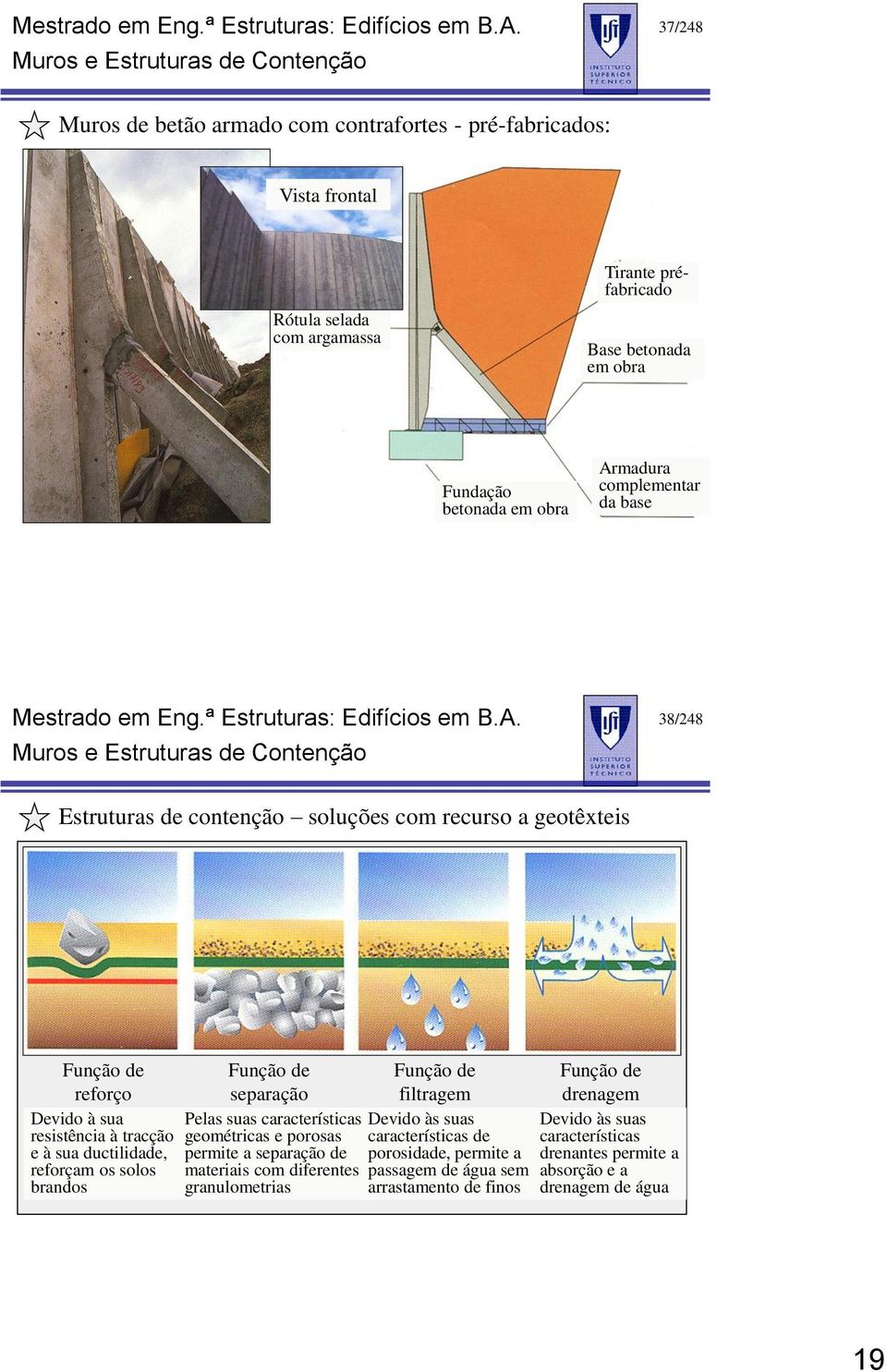 solos brandos Função de separação Pelas suas características geométricas e porosas permite a separação de materiais com diferentes granulometrias Função de filtragem Devido às suas