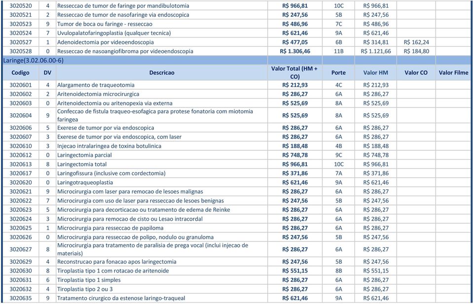 3020528 0 Resseccao de nasoangiofibroma por videoendoscopia R$ 1.306,