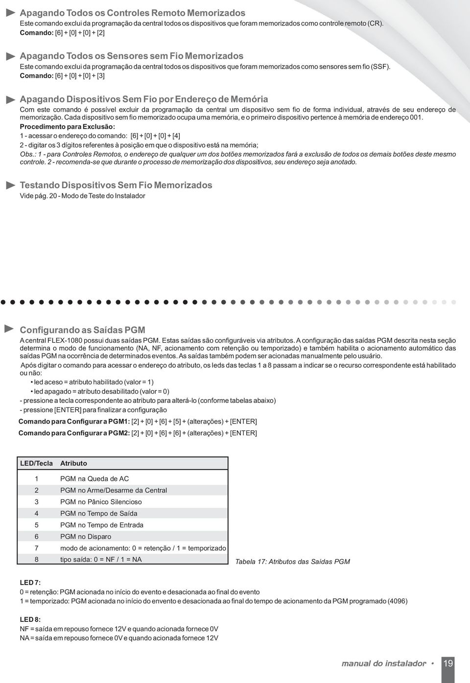 Comando: [] + [0] + [0] + [] Apagando Dispositivos Sem Fio por de Memória Com este comando é possível excluir da programação da central um dispositivo sem fio de forma individual, através de seu