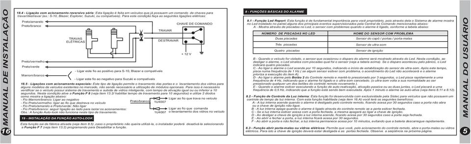 para S-10, Blazer e compatíveis Marrom/branco - Ligar este fio ao negativo para Suzuki e compatíveis 18.