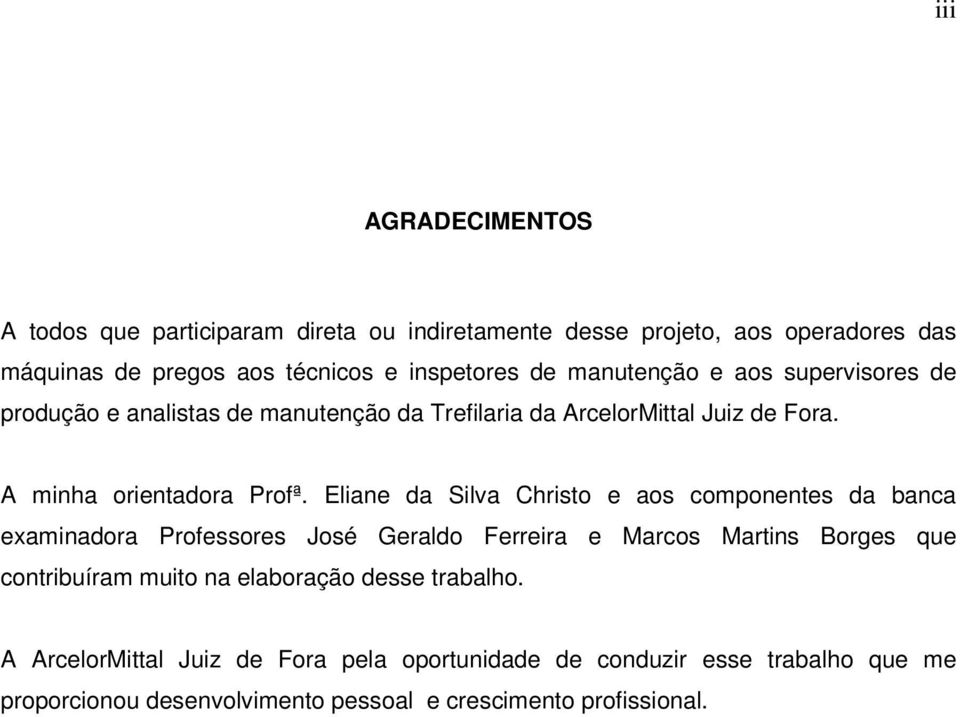 Eliane da Silva Christo e aos componentes da banca examinadora Professores José Geraldo Ferreira e Marcos Martins Borges que contribuíram muito na