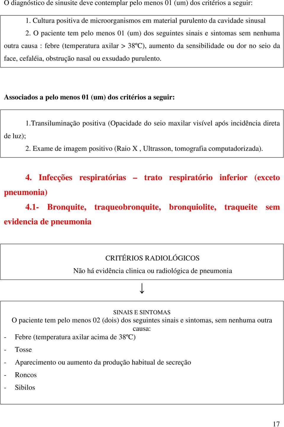 nasal ou exsudado purulento. Associados a pelo menos 01 (um) dos critérios a seguir: de luz); 1.Transiluminação positiva (Opacidade do seio maxilar visível após incidência direta 2.