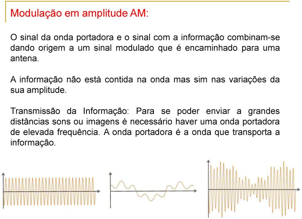 A informação não está contida na onda mas sim nas variações da sua amplitude.