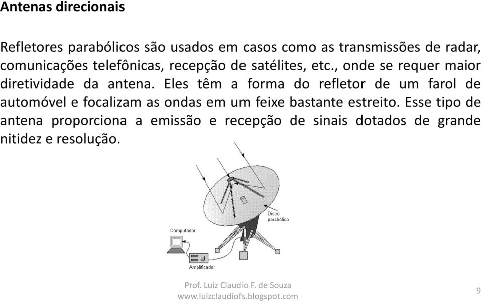 Eles têm a forma do refletor de um farol de automóvel e focalizam as ondas em um feixe bastante