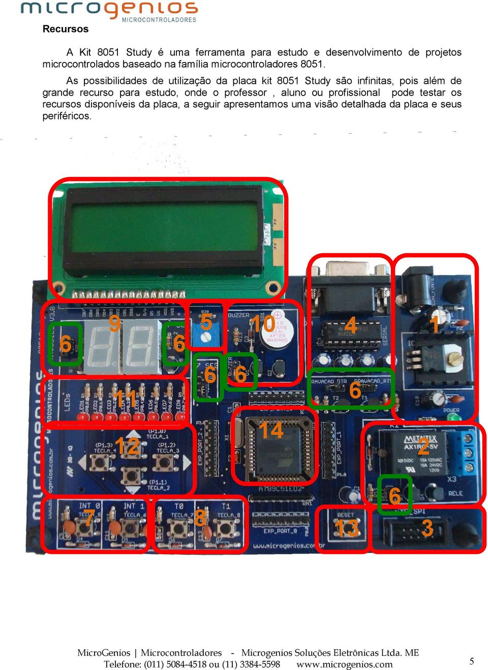 As possibilidades de utilização da placa kit 8051 Study são infinitas, pois além de grande recurso para estudo, onde o professor,