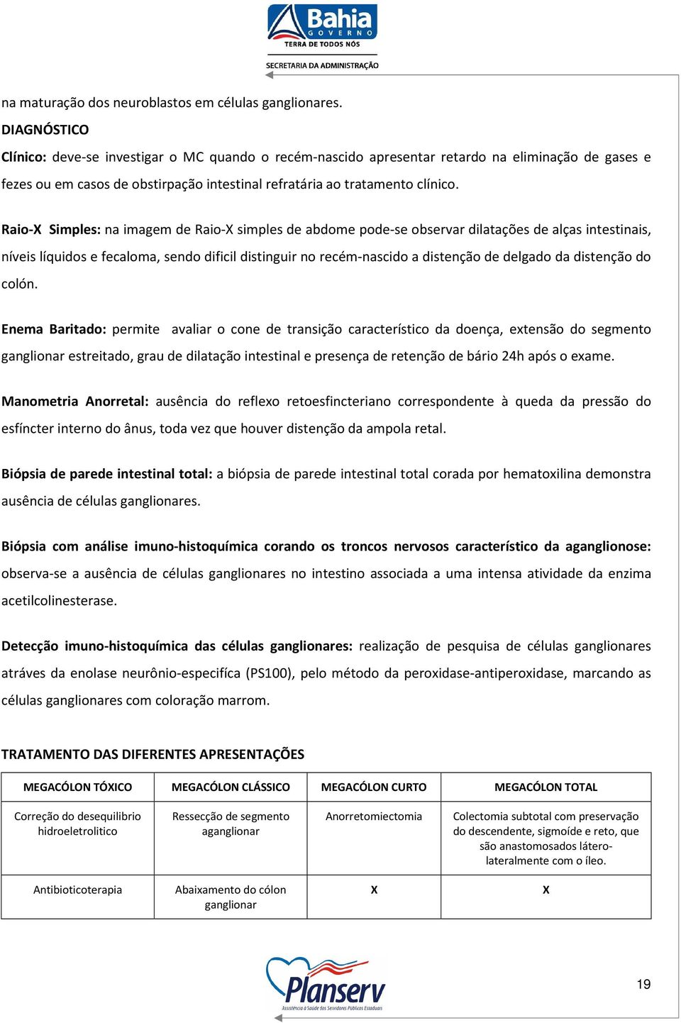 Raio-X Simples: na imagem de Raio-X simples de abdome pode-se observar dilatações de alças intestinais, níveis líquidos e fecaloma, sendo dificil distinguir no recém-nascido a distenção de delgado da