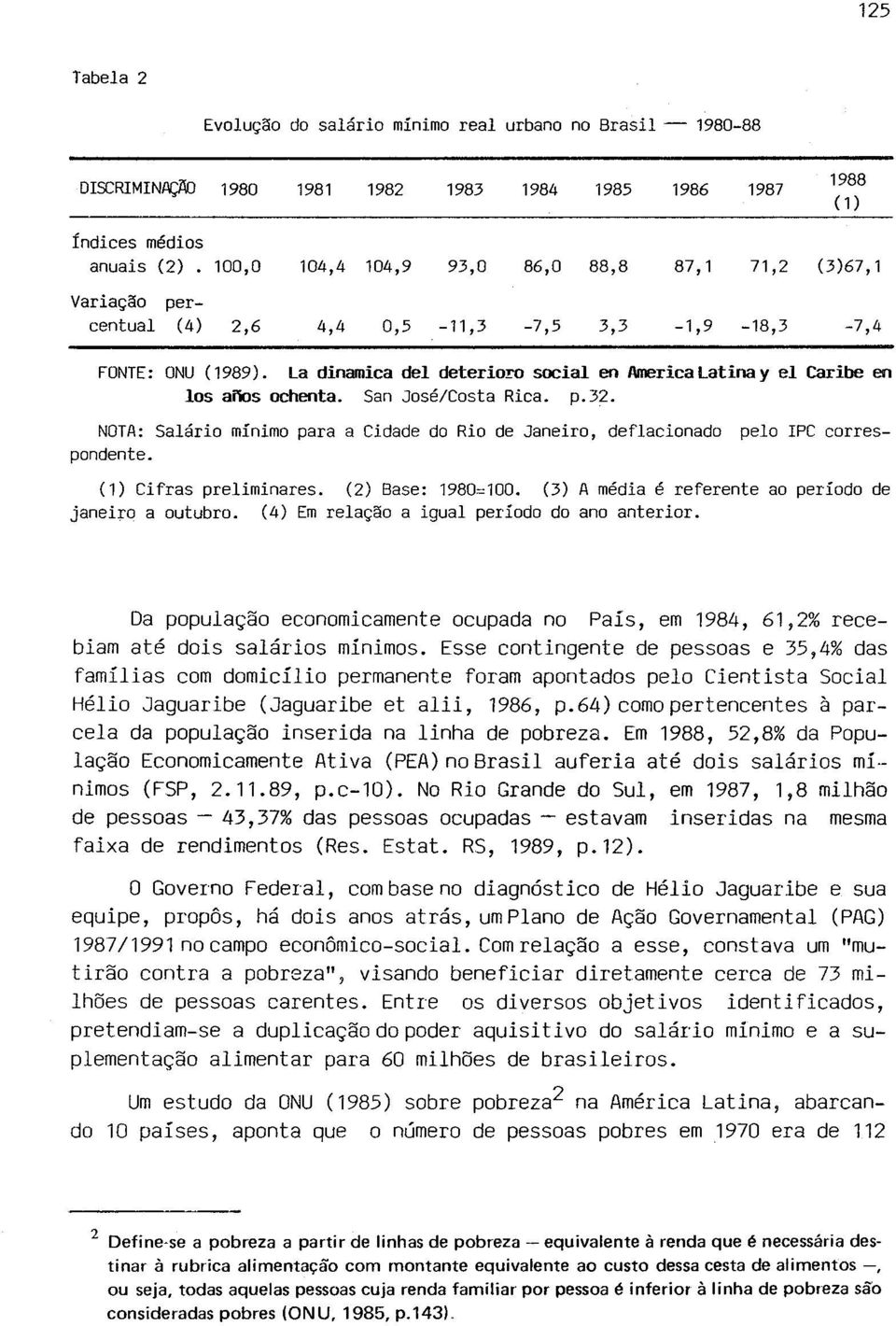 La dinâmica dei deterioro social en America Latina y el Caribe en los anos ochenta. San José/Costa Rica. p.32.