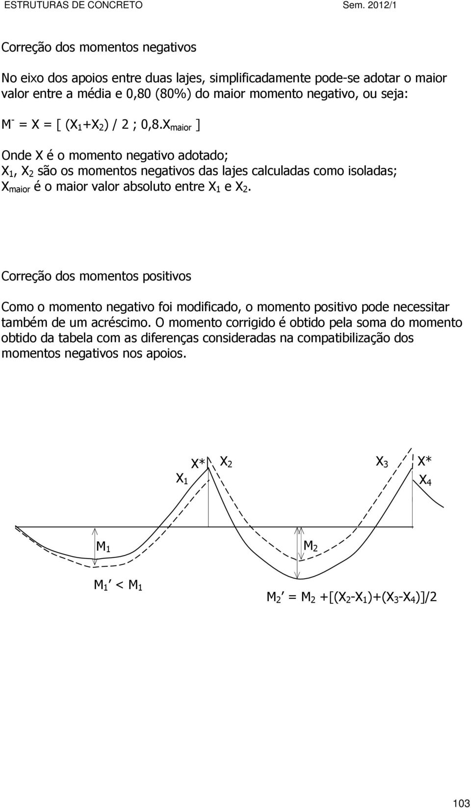 X maior ] Onde X é o momento negativo adotado; X 1, X 2 são os momentos negativos das lajes calculadas como isoladas; X maior é o maior valor absoluto entre X 1 e X 2.