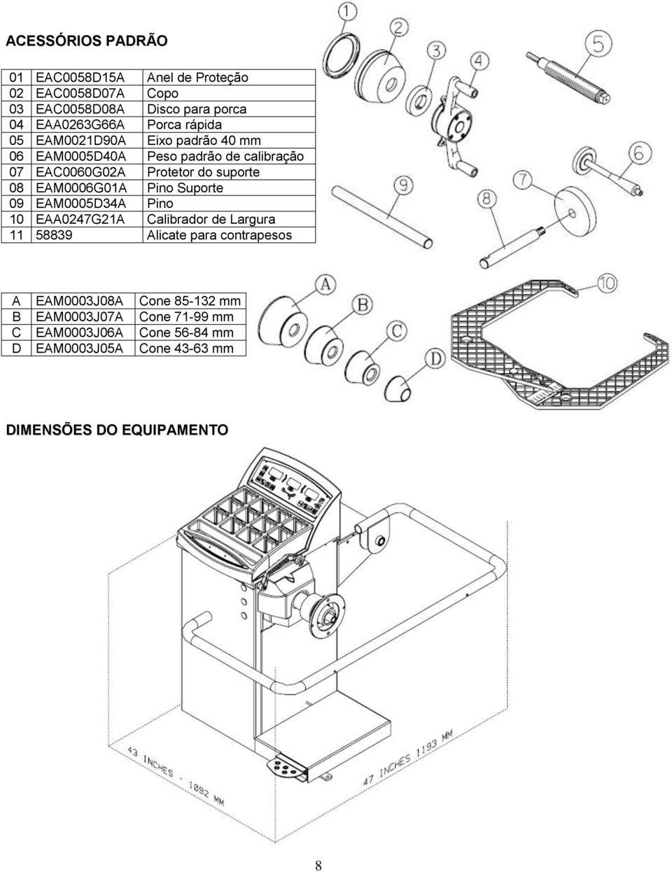 EAM0006G01A Pino Suporte 09 EAM0005D34A Pino 10 EAA0247G21A Calibrador de Largura 11 58839 Alicate para contrapesos A