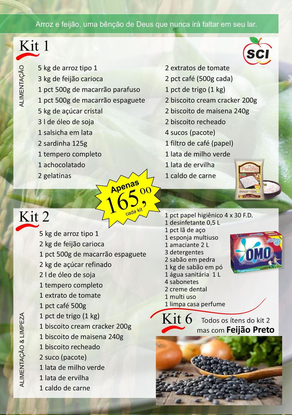 125g 1 tempero completo 1 achocolatado 2 gelatinas nas Ape ALIMENTAÇÃO & LIMPEZA Kit 2 165, cada 2 extratos de tomate 2 pct café (500g cada) 1 pct de trigo (1 kg) 2 biscoito cream cracker 200g 2