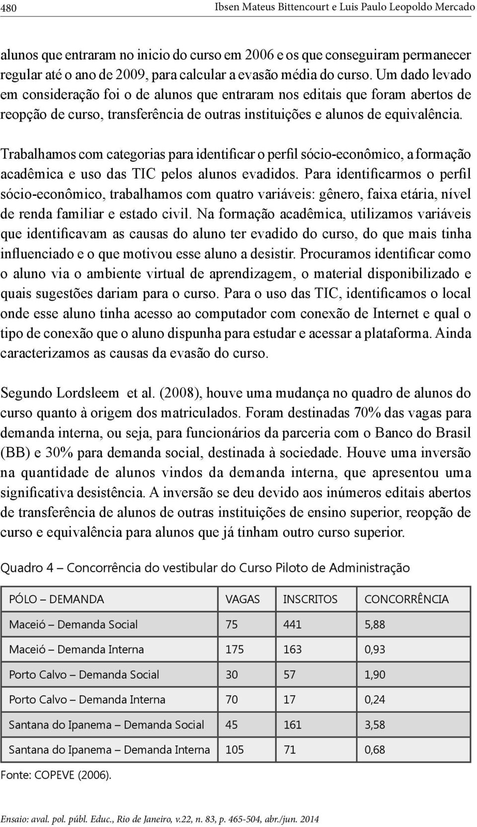 Trabalhamos com categorias para identificar o perfil sócio-econômico, a formação acadêmica e uso das TIC pelos alunos evadidos.