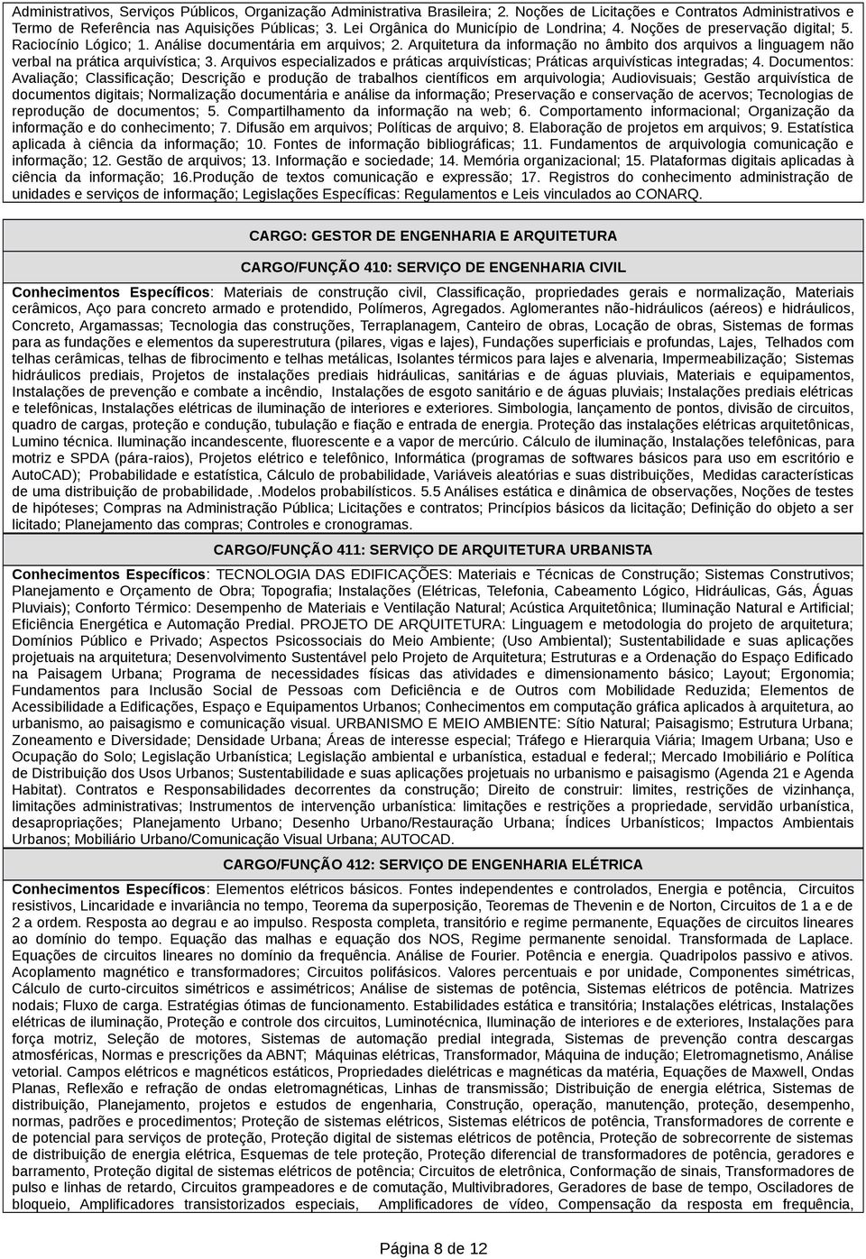 Arquitetura da informação no âmbito dos arquivos a linguagem não verbal na prática arquivística; 3. Arquivos especializados e práticas arquivísticas; Práticas arquivísticas integradas; 4.