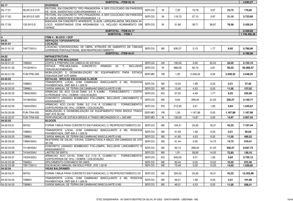 723,60 03.17.03 125.2013.E BANCADA EM CONCRETO APARENTE, E=5CM, LARGURA=60CM, MOLDADA IN- LOCO, ASSENTANDAS COM ARGAMASSA 1:3, INCLUSO ACABAMENTO EM VERNIZ SER.CG M 31,80 39,71 36,87 76,58 2.
