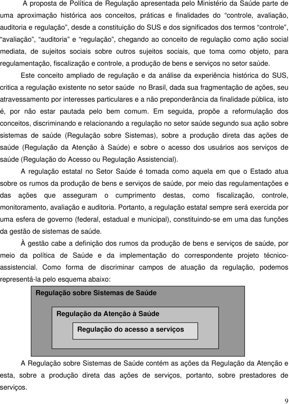 sociais, que toma como objeto, para regulamentação, fiscalização e controle, a produção de bens e serviços no setor saúde.