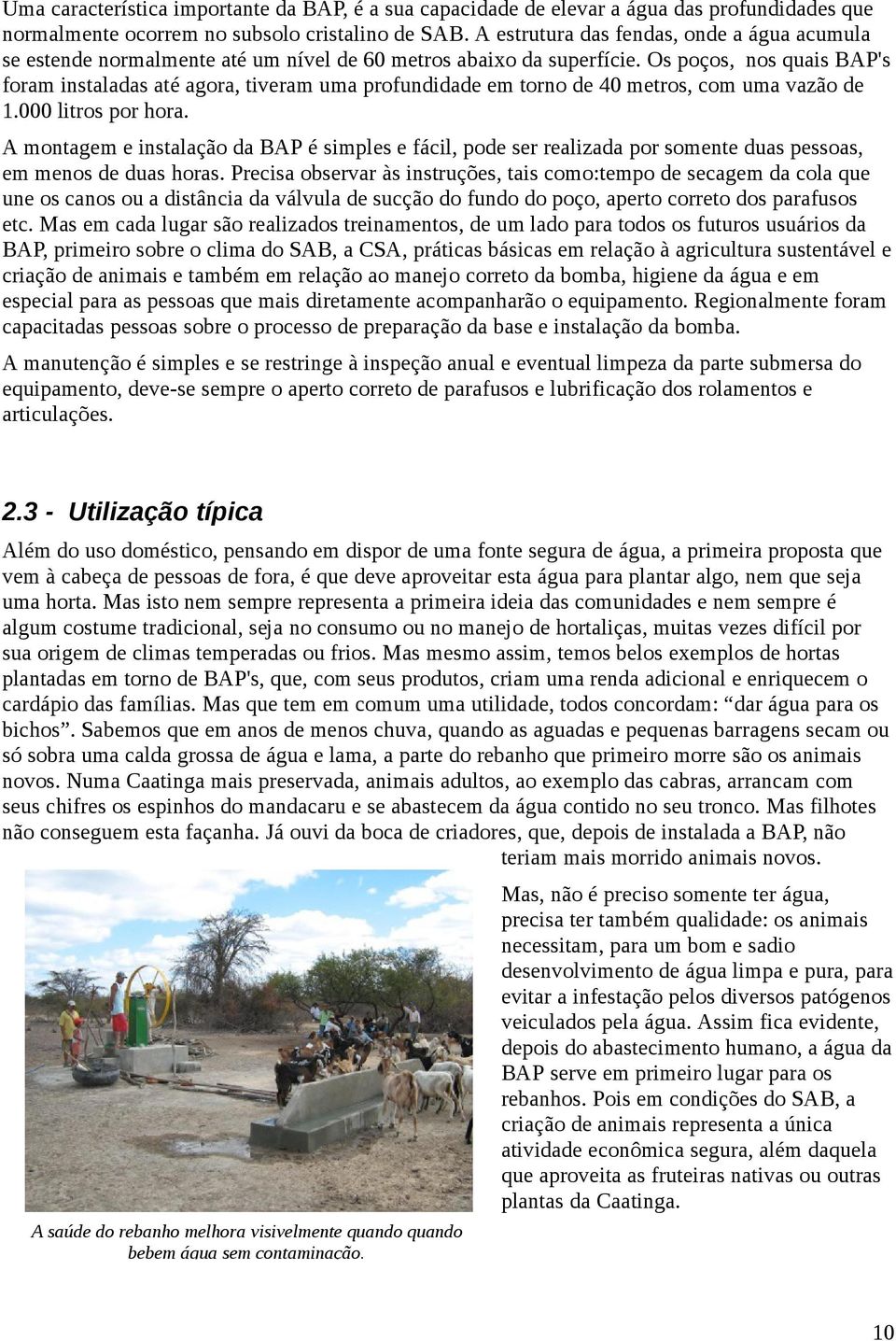 Os poços, nos quais BAP's foram instaladas até agora, tiveram uma profundidade em torno de 40 metros, com uma vazão de 1.000 litros por hora.