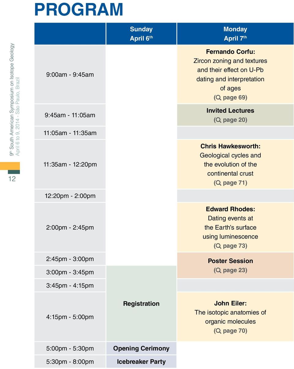 Lectures (L page 20) Chris Hawkesworth: Geological cycles and the evolution of the continental crust (L page 71) Edward Rhodes: Dating events at the Earth s surface using luminescence (L