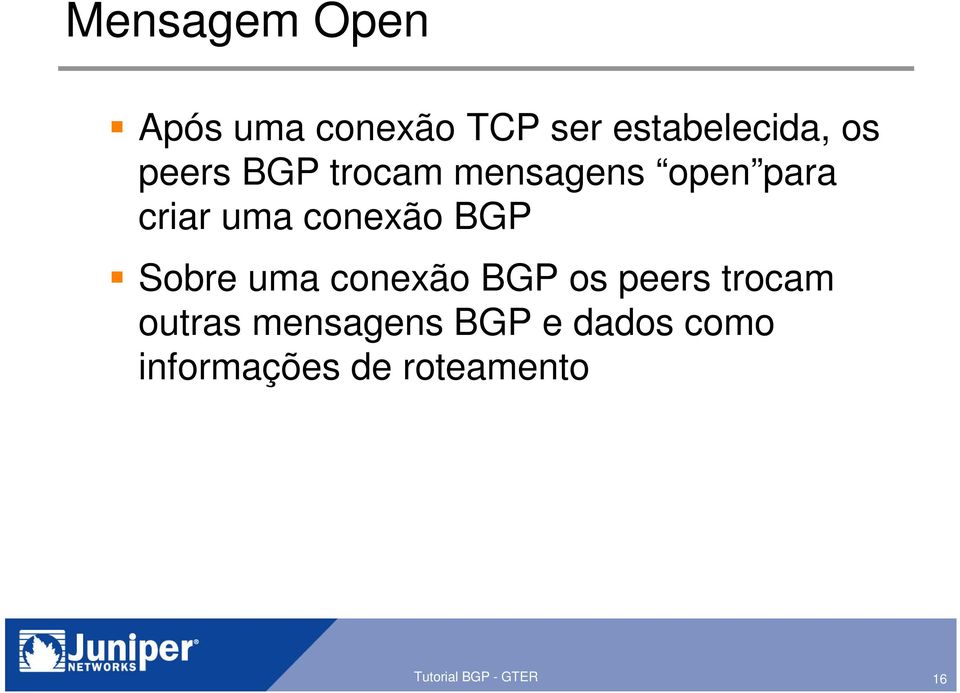 Sobre uma conexão BGP os peers trocam outras mensagens BGP