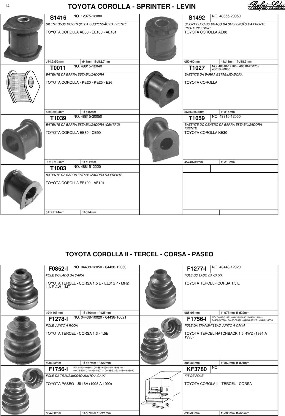 3mm 48818-12160 - 48818-20070 48818-20080 BATENTE DA BARRA ESTABILIZADORA BATENTE DA BARRA ESTABILIZADORA TOYOTA COROLLA - KE20 - KE25 - E26 TOYOTA COROLLA 43x35x32mm 36xx36x34mm 1f-d16mm T1039