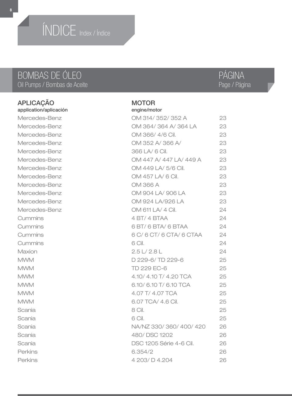 23 Mercedes-Benz OM 457 LA/ 6 Cil. 23 Mercedes-Benz OM 366 A 23 Mercedes-Benz OM 904 LA/ 906 LA 23 Mercedes-Benz OM 924 LA/926 LA 23 Mercedes-Benz OM 611 LA/ 4 Cil.