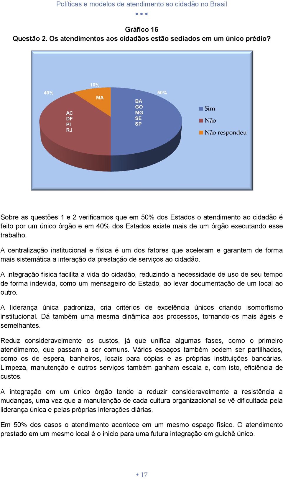 um órgão executando esse trabalho. A centralização institucional e física é um dos fatores que aceleram e garantem de forma mais sistemática a interação da prestação de serviços ao cidadão.