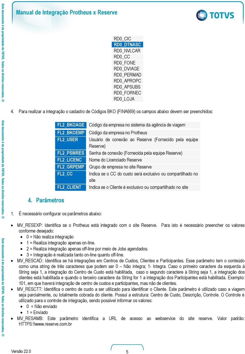 empresa no sistema da agência de viagem Código da empresa no Protheus Usuário de conexão ao Reserve (Fornecido pela equipe Reserve) Senha de conexão (Fornecida pela equipe Reserve) Nome do Licenciado