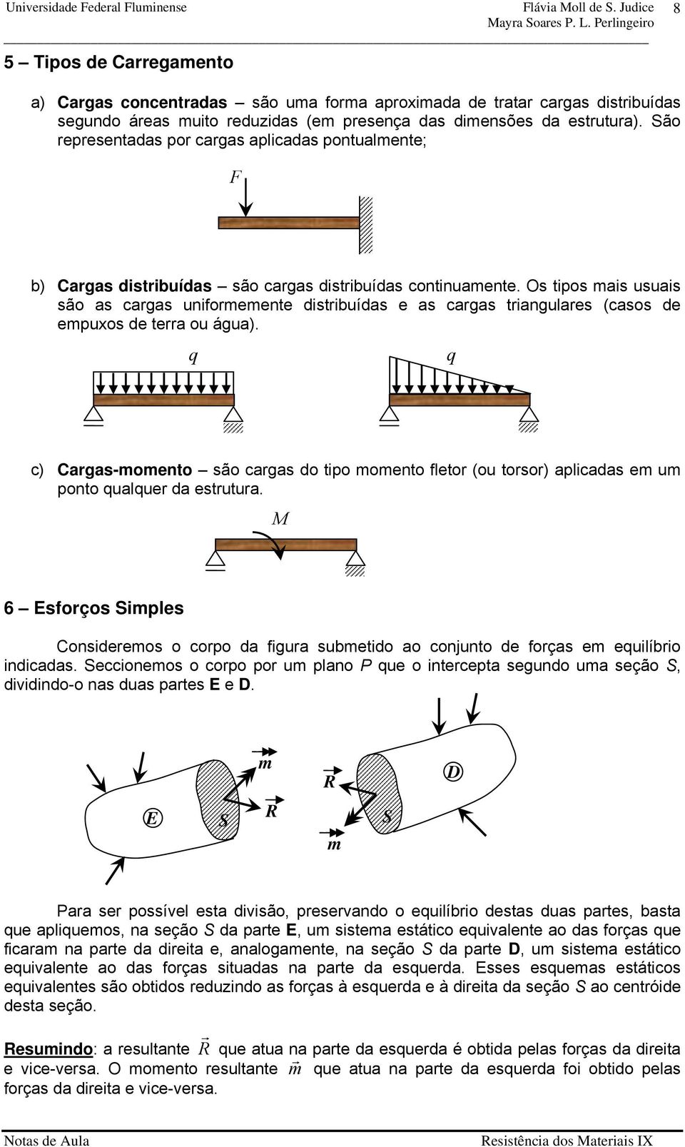 Os tipos mais usuais são as cargas uniformemente distribuídas e as cargas triangulares (casos de empuos de terra ou água).