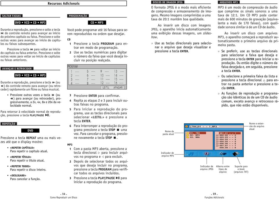 Pressione e solte outras vezes para voltar ao início de capítulos ou faixas anteriores.