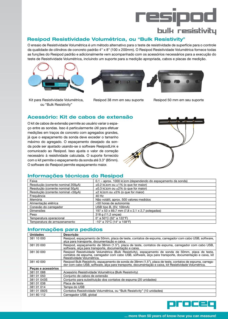 O Resipod Resistividade Volumétrica fornece todas as funções do Resipod padrão e adicionalmente vem acompanhado com os acessórios necessários para a execução do teste de Resistividade Volumétrica,