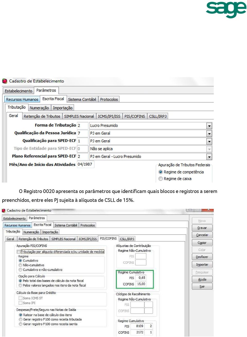 blocos e registros a serem