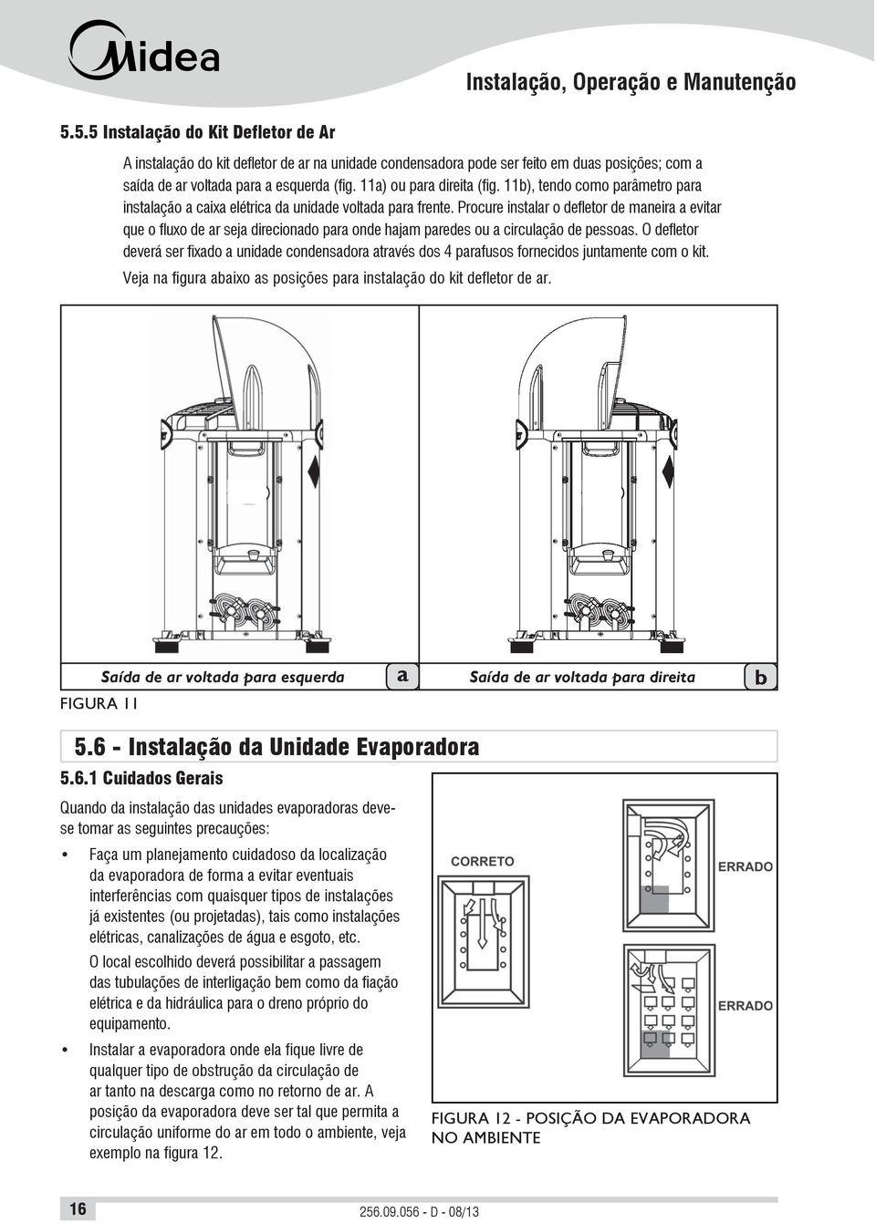11a) ou para direita (fig. 11b), tendo como parâmetro para instalação a caixa elétrica da unidade voltada para frente.
