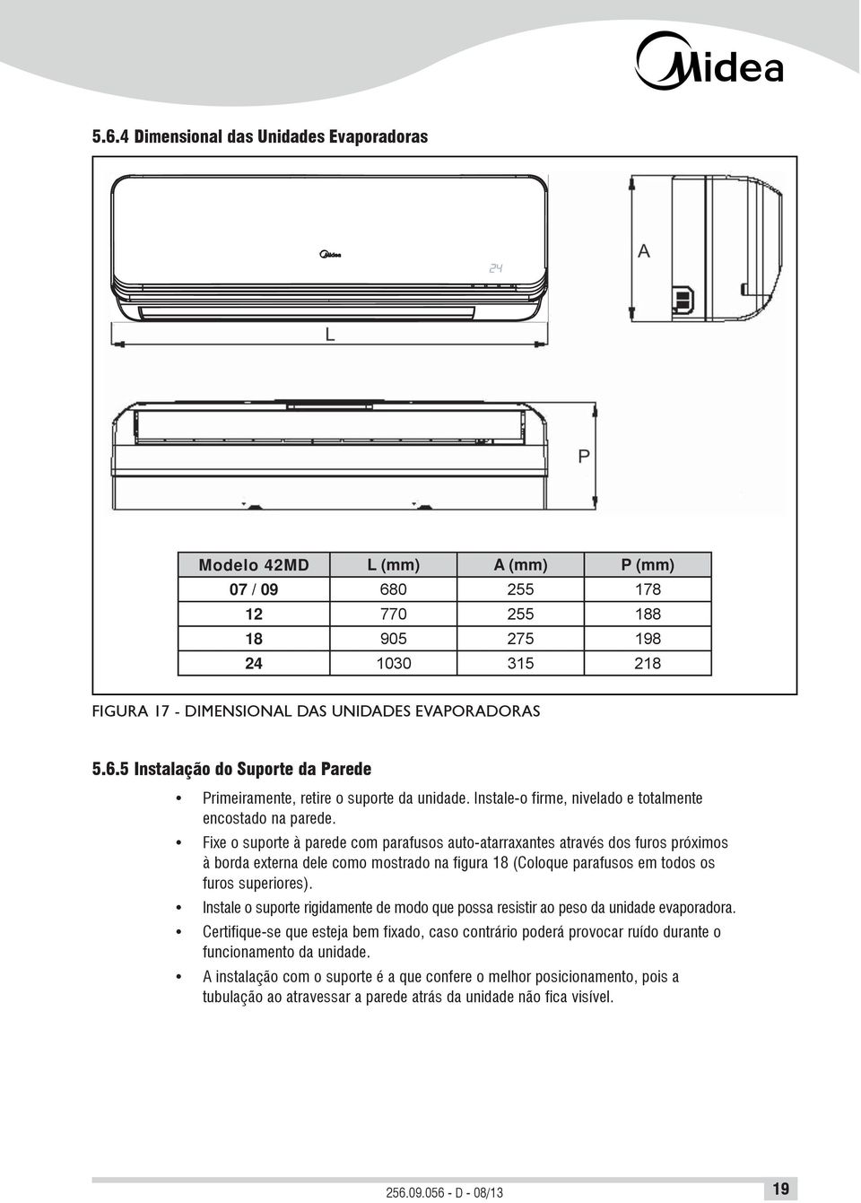 Fixe o suporte à parede com parafusos auto-atarraxantes através dos furos próximos à borda externa dele como mostrado na figura 18 (Coloque parafusos em todos os furos superiores).