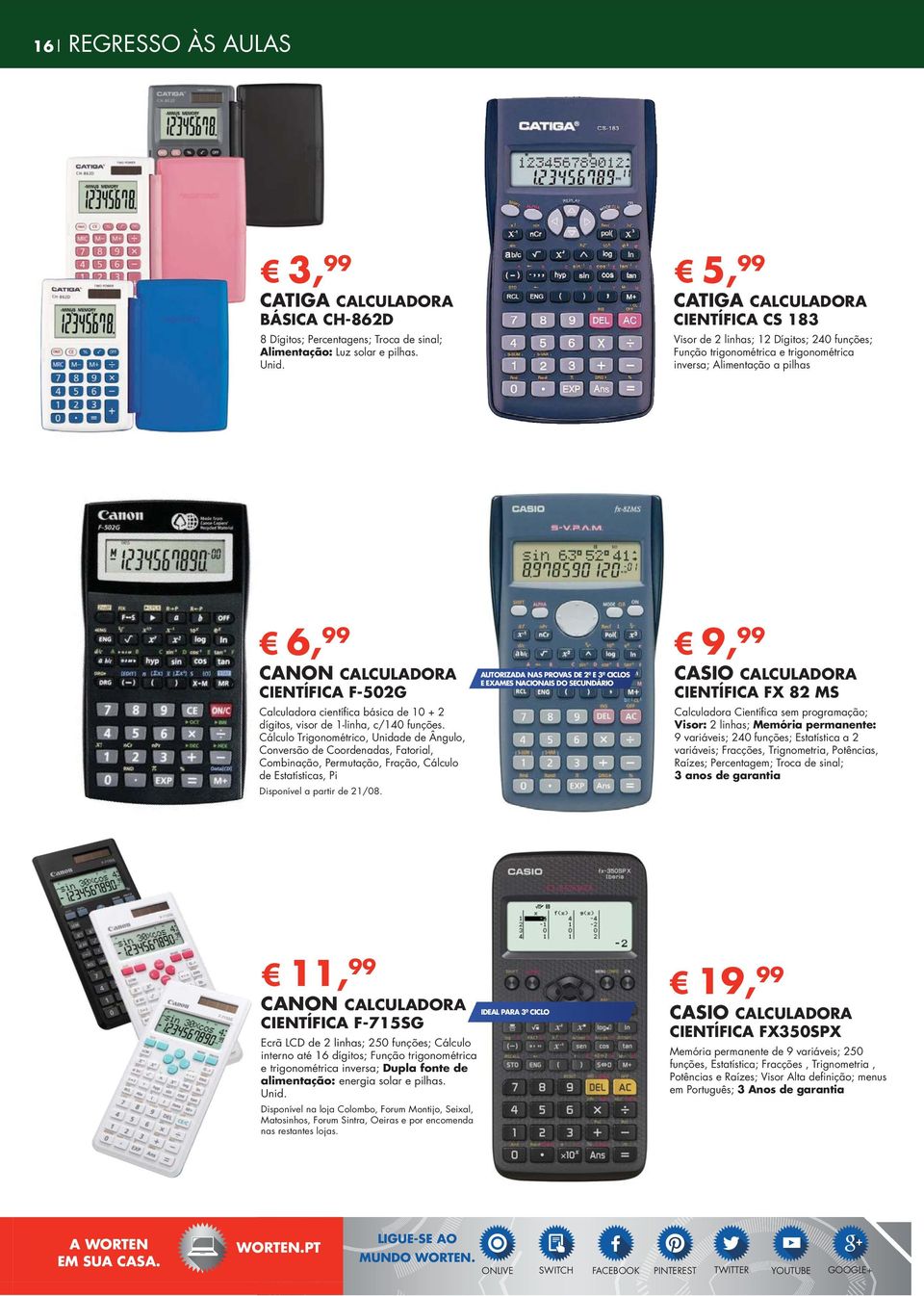 Calculadora científica básica de 10 + 2 dígitos, visor de 1-linha, c/140 funções.