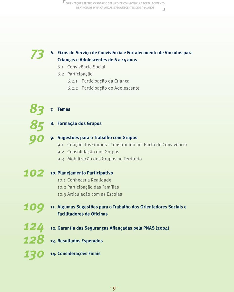 1 Criação dos Grupos - Construindo um Pacto de Convivência 9.2 Consolidação dos Grupos 9.3 Mobilização dos Grupos no Território 10. Planejamento Participativo 10.1 Conhecer a Realidade 10.