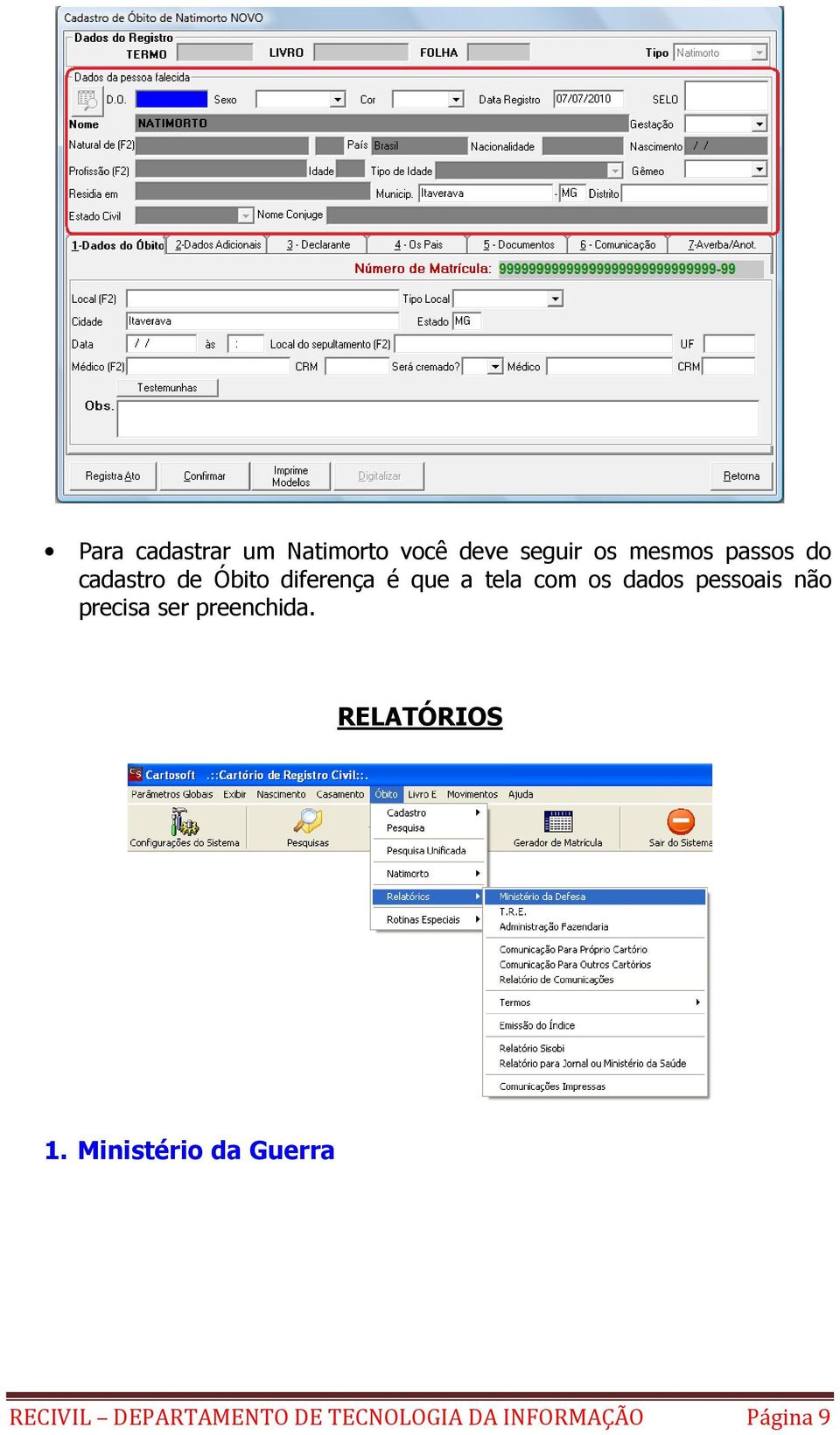 pessoais não precisa ser preenchida. RELATÓRIOS 1.