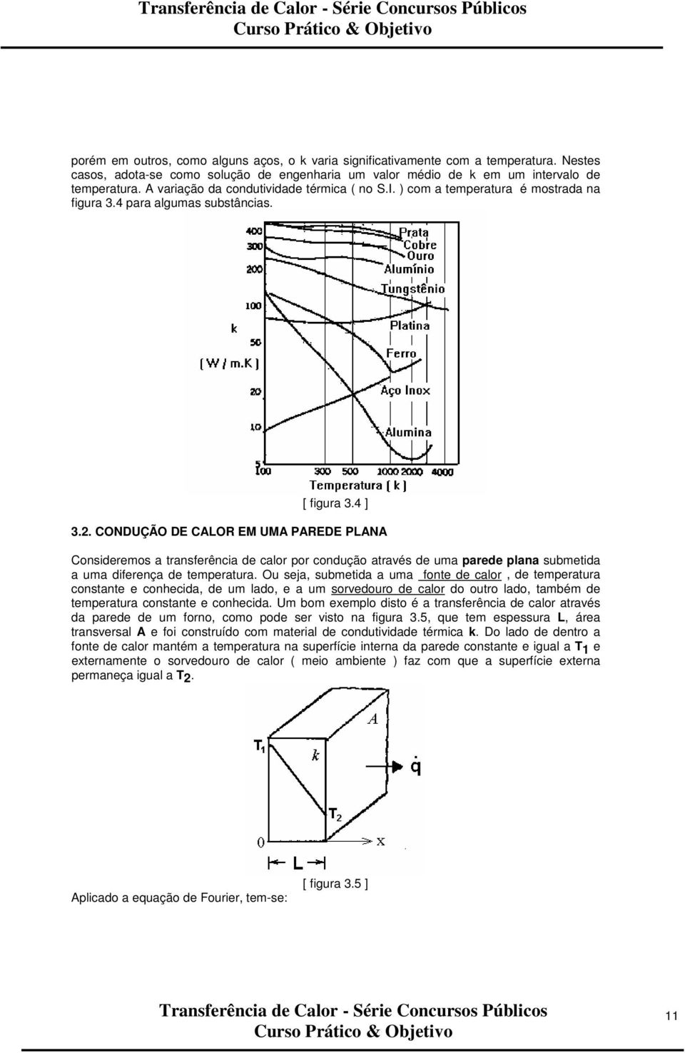 4 para algumas substâncias. [ figura 3.4 ] 3.. CONDUÇÃO DE CAO EM UMA PAEDE PANA Cnsiderems a transferência de calr pr cnduçã através de uma parede plana submetida a uma diferença de temperatura.