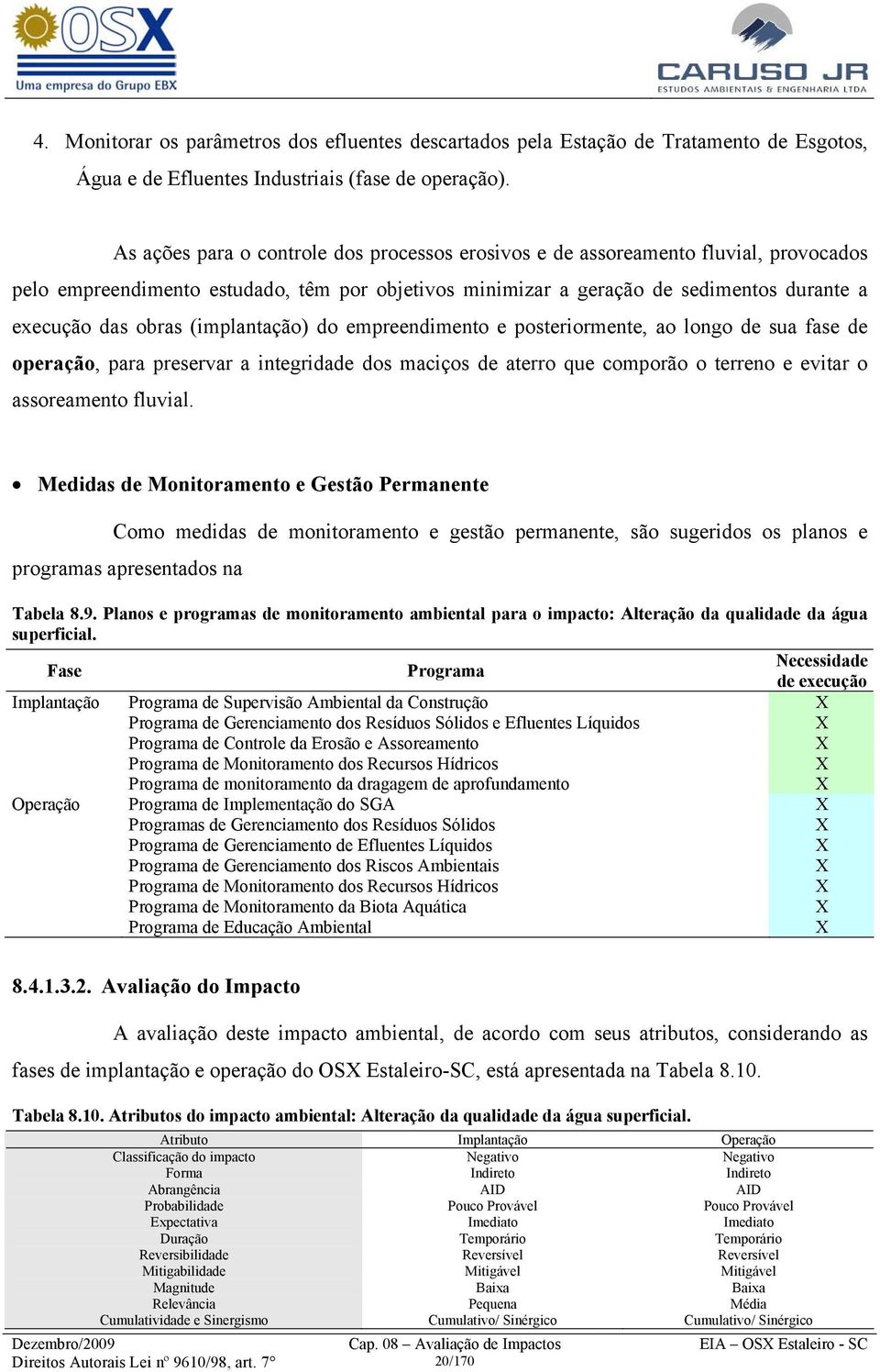 (implantação) do empreendimento e posteriormente, ao longo de sua fase de operação, para preservar a integridade dos maciços de aterro que comporão o terreno e evitar o assoreamento fluvial.