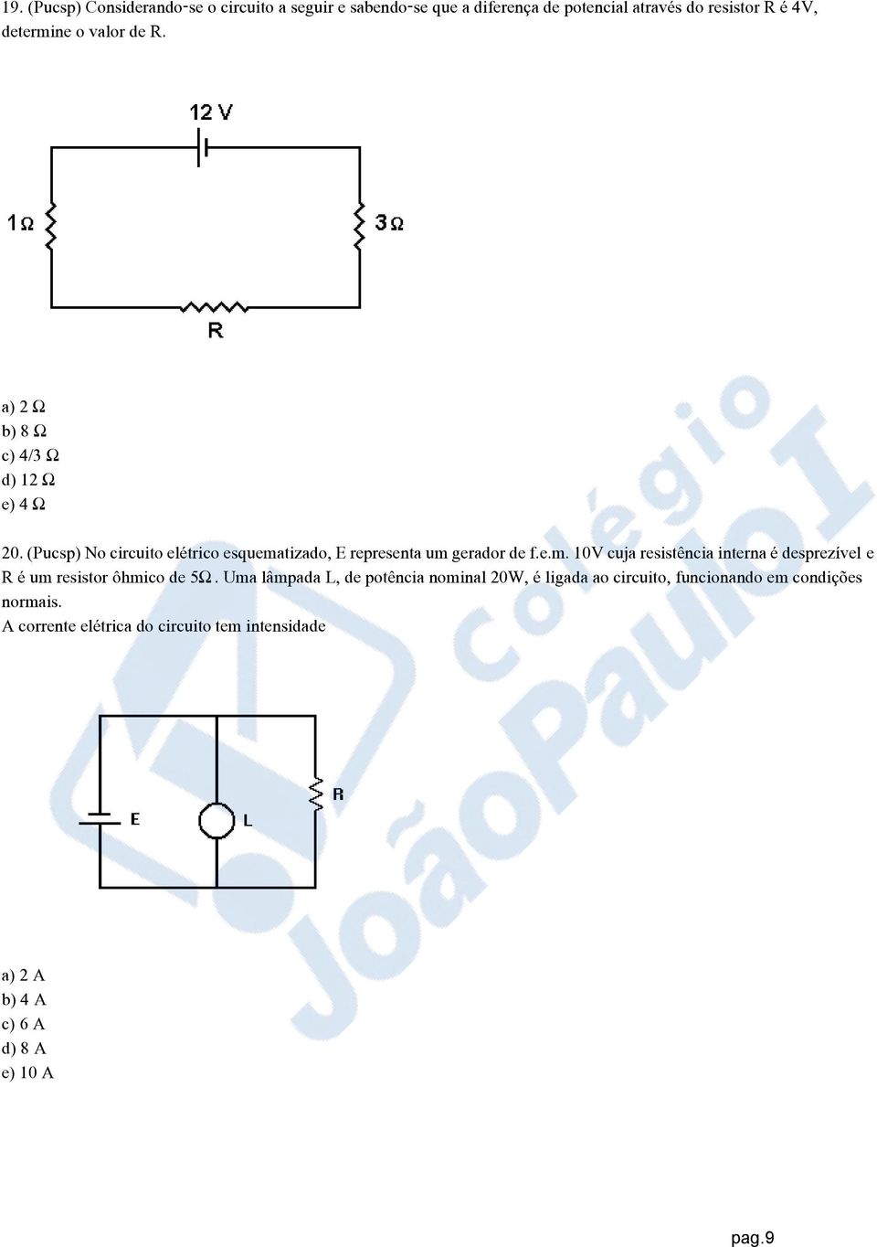 tizado, E representa um gerador de f.e.m. 10V cuja resistência interna é desprezível e R é um resistor ôhmico de 5².