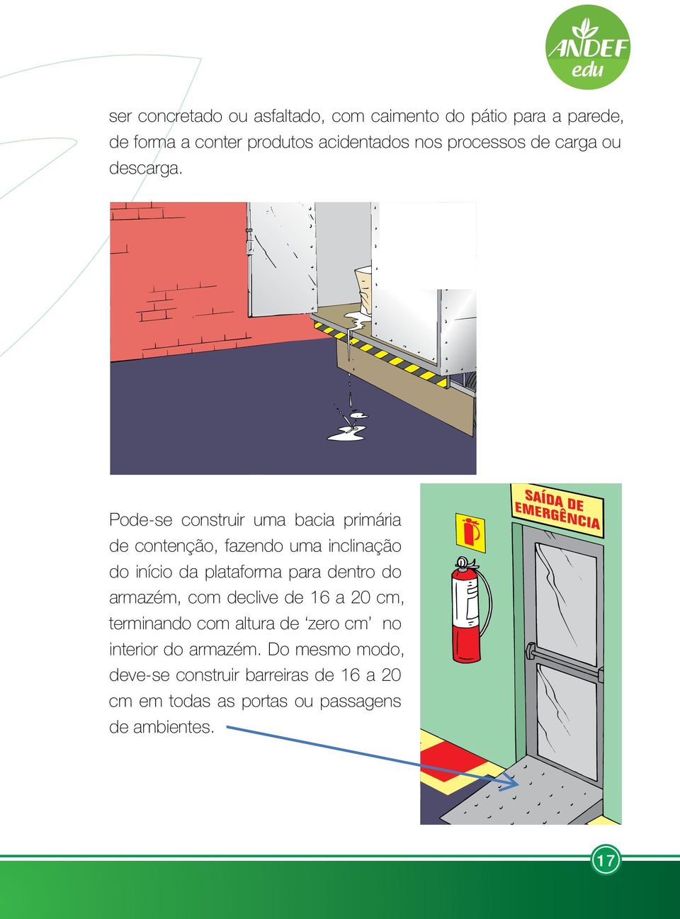 Pode-se construir uma bacia primária de contenção, fazendo uma inclinação do início da plataforma para dentro do