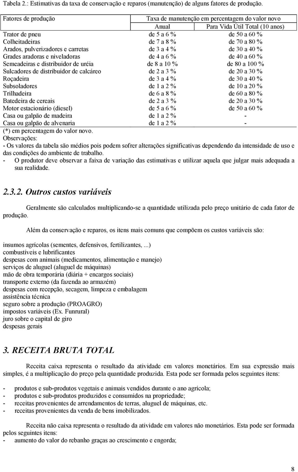 pulverizadores e carretas de 3 a 4 % de 30 a 40 % Grades aradoras e niveladoras de 4 a 6 % de 40 a 60 % Semeadeiras e distribuidor de uréia de 8 a 10 % de 80 a 100 % Sulcadores de distribuidor de