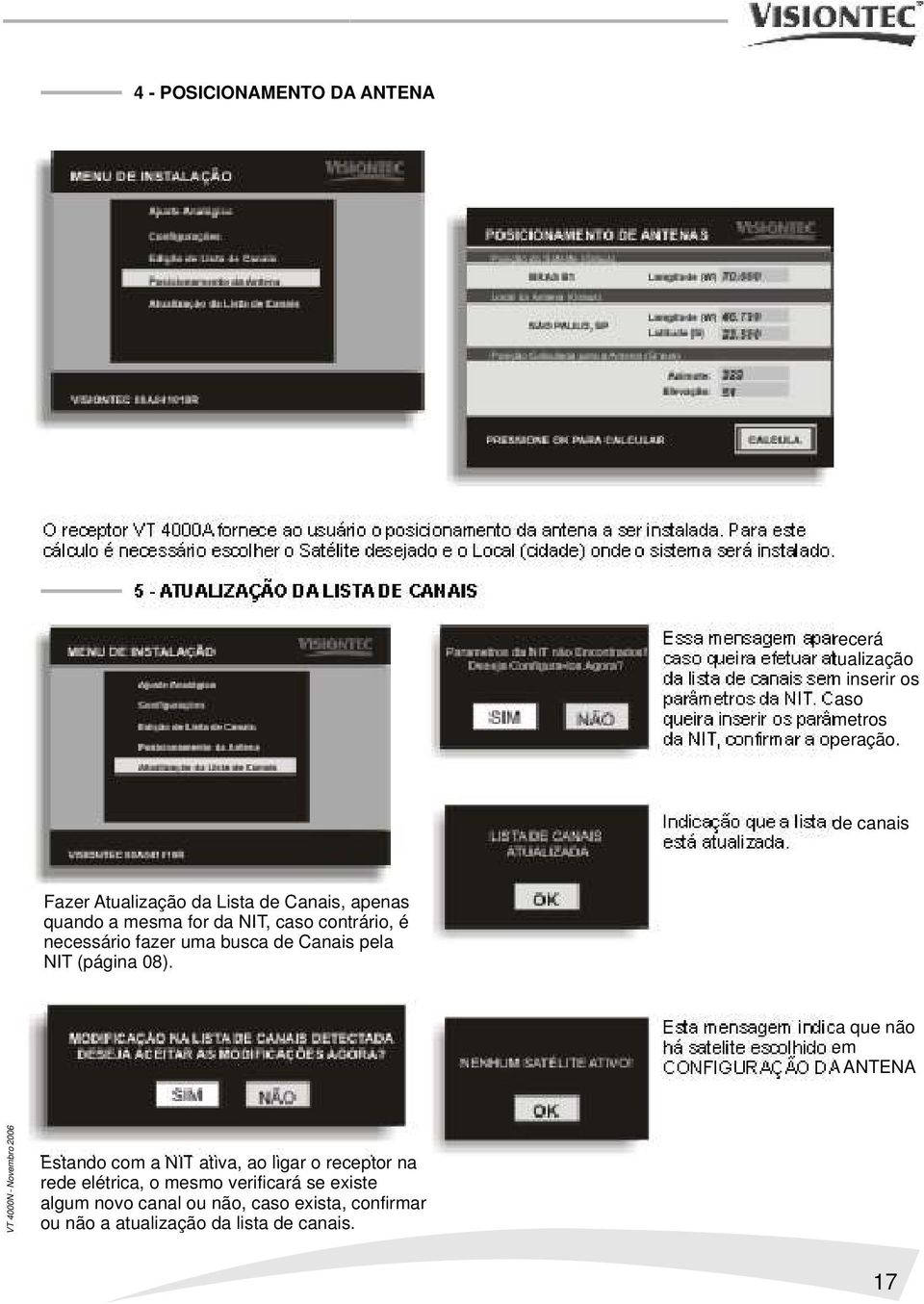 5 - ATUALIZAÇÃO DA LISTA DE CANAIS Essa mensagem aparecerá caso queira efetuar atualização da lista de canais sem inserir os parâmetros da NIT.