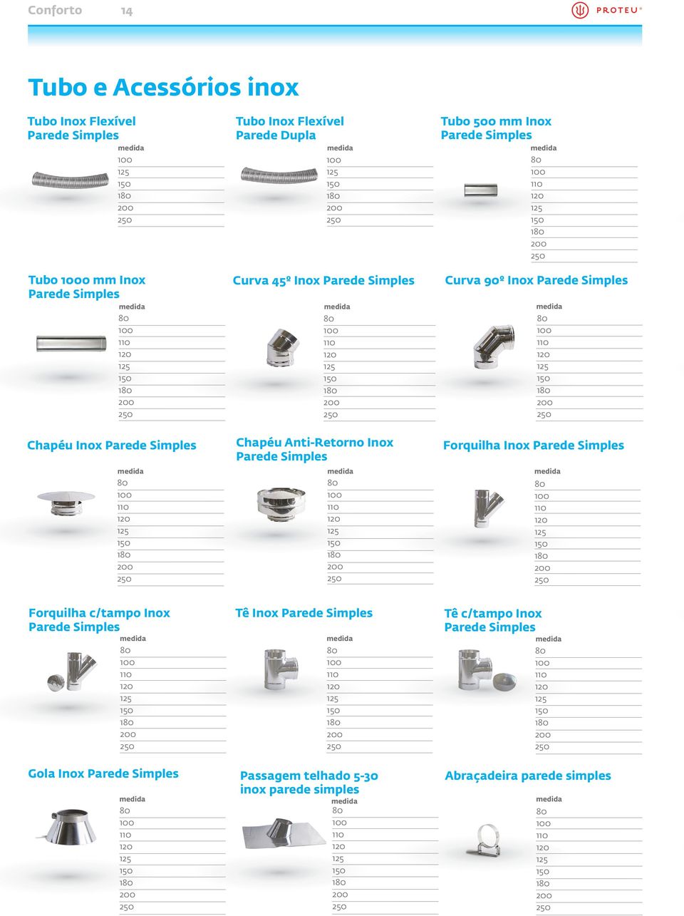 Chapéu Anti-Retorno Inox Parede Simples Forquilha Inox Parede Simples Forquilha c/tampo Inox Parede Simples Tê Inox Parede