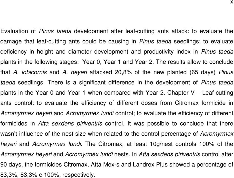 heyeri attacked 20,8% of the new planted (65 days) Pinus taeda seedlings. There is a significant difference in the development of Pinus taeda plants in the Year 0 and Year 1 when compared with Year 2.