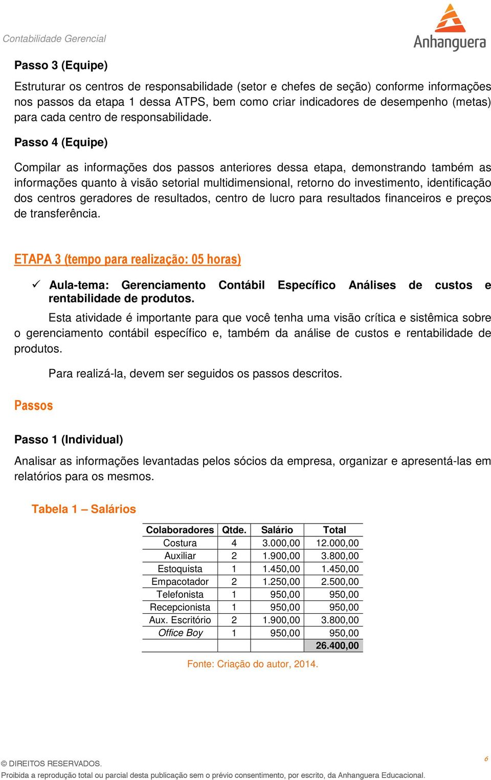 Passo 4 (Equipe) Compilar as informações dos passos anteriores dessa etapa, demonstrando também as informações quanto à visão setorial multidimensional, retorno do investimento, identificação dos