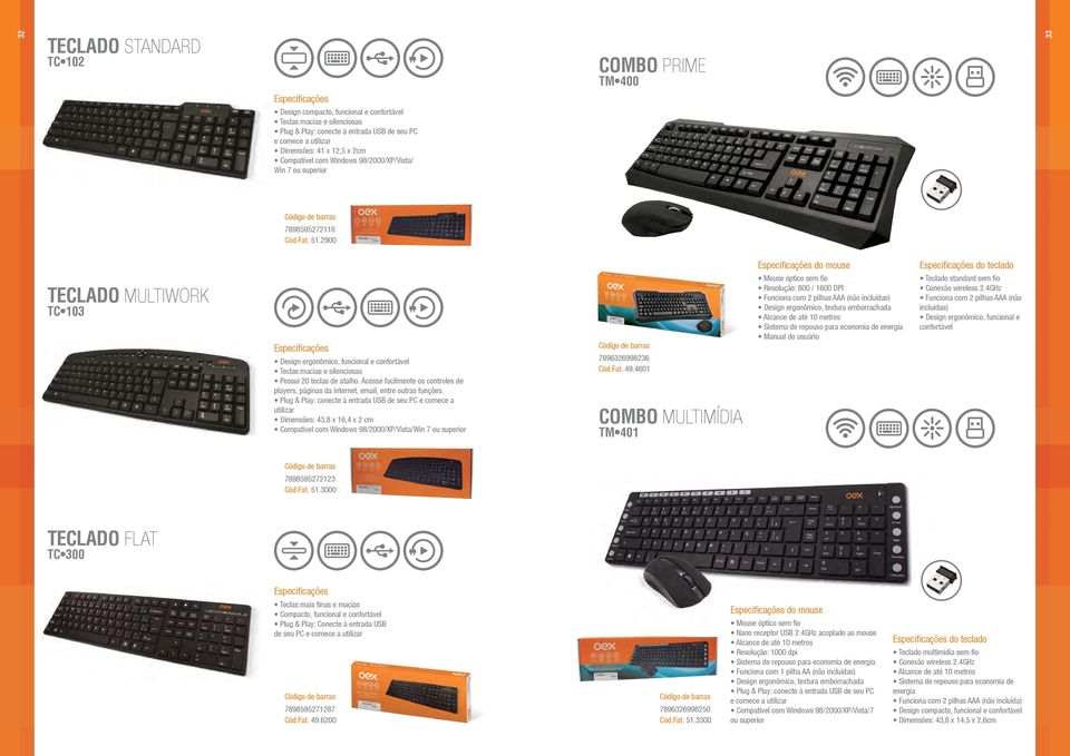 2900 Teclado MULTIWORK tc 103 Design ergonômico, funcional e confortável Teclas macias e silenciosas Possui 20 teclas de atalho.