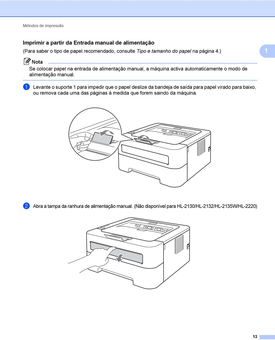 ) 1 Nota Se colocar papel na entrada de alimentação manual, a máquina activa automaticamente o modo de alimentação manual.