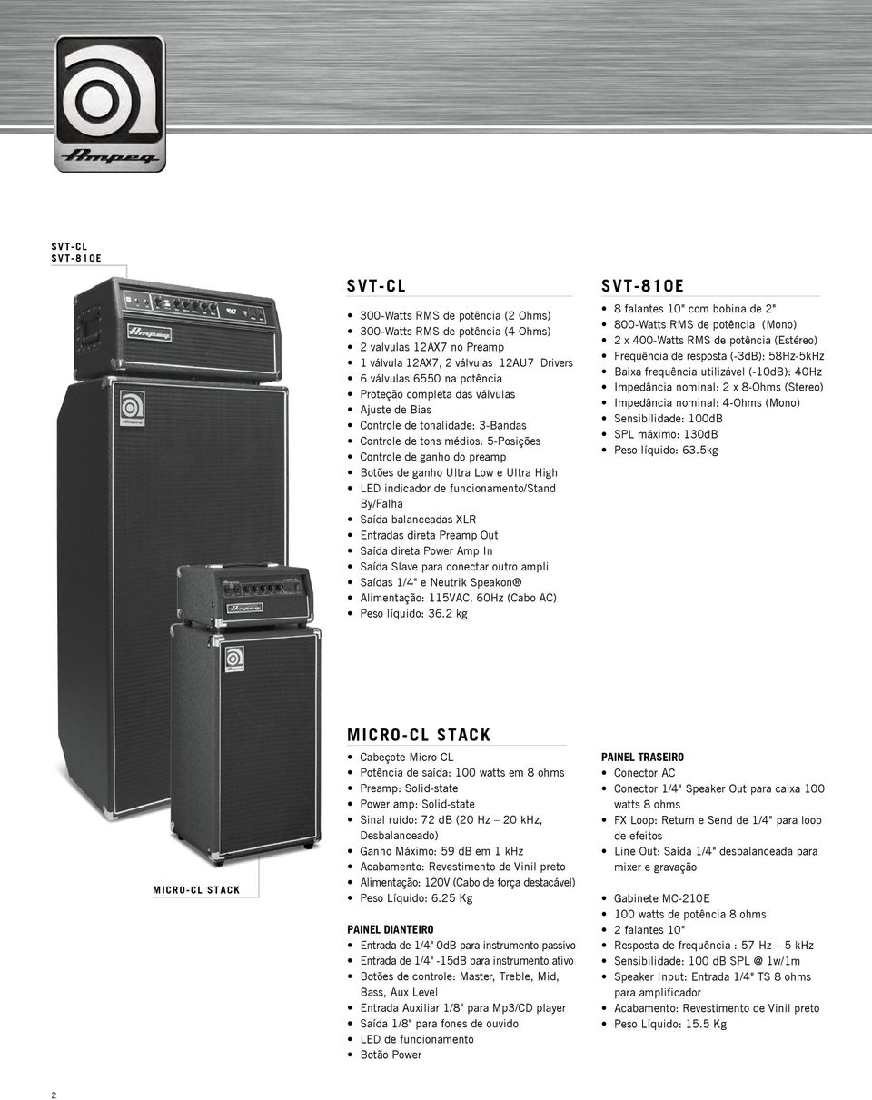 funcionamento/stand By/Falha Saída balanceadas XLR Entradas direta Preamp Out Saída direta Power Amp In Saída Slave para conectar outro ampli Saídas 1/4" e Neutrik Speakon Alimentação: 115VAC, 60Hz