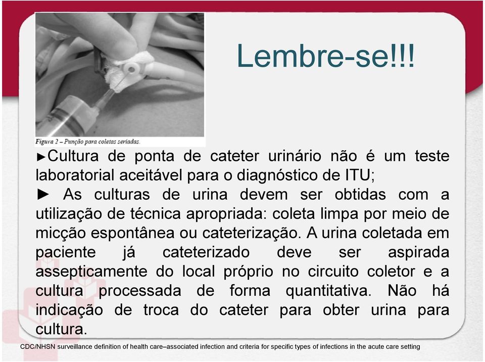 utilização de técnica apropriada: coleta limpa por meio de micção espontânea ou cateterização.